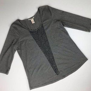 Sundance Grey Striped & Crocheted Lace Top Medium